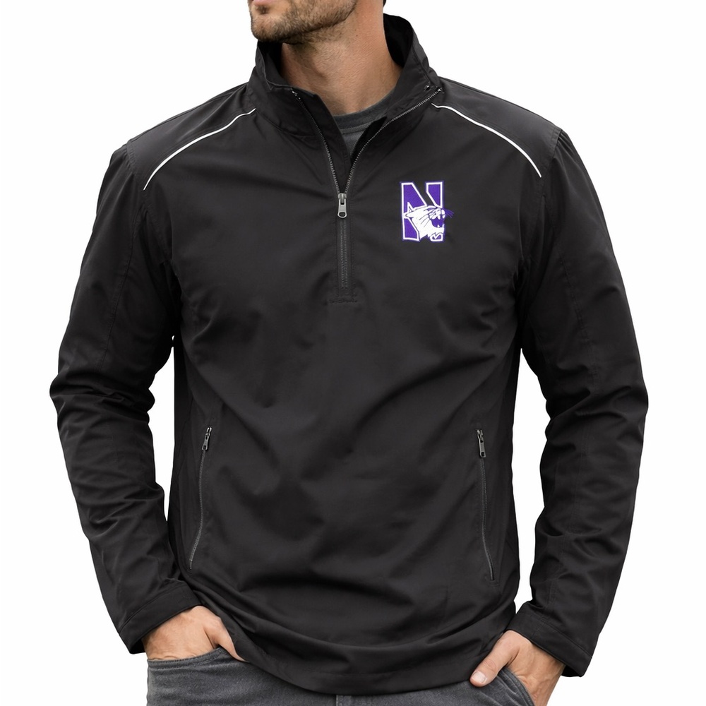 NWOT Northwestern Black Men's Quarter-Zip Windbreaker Jacket - size M